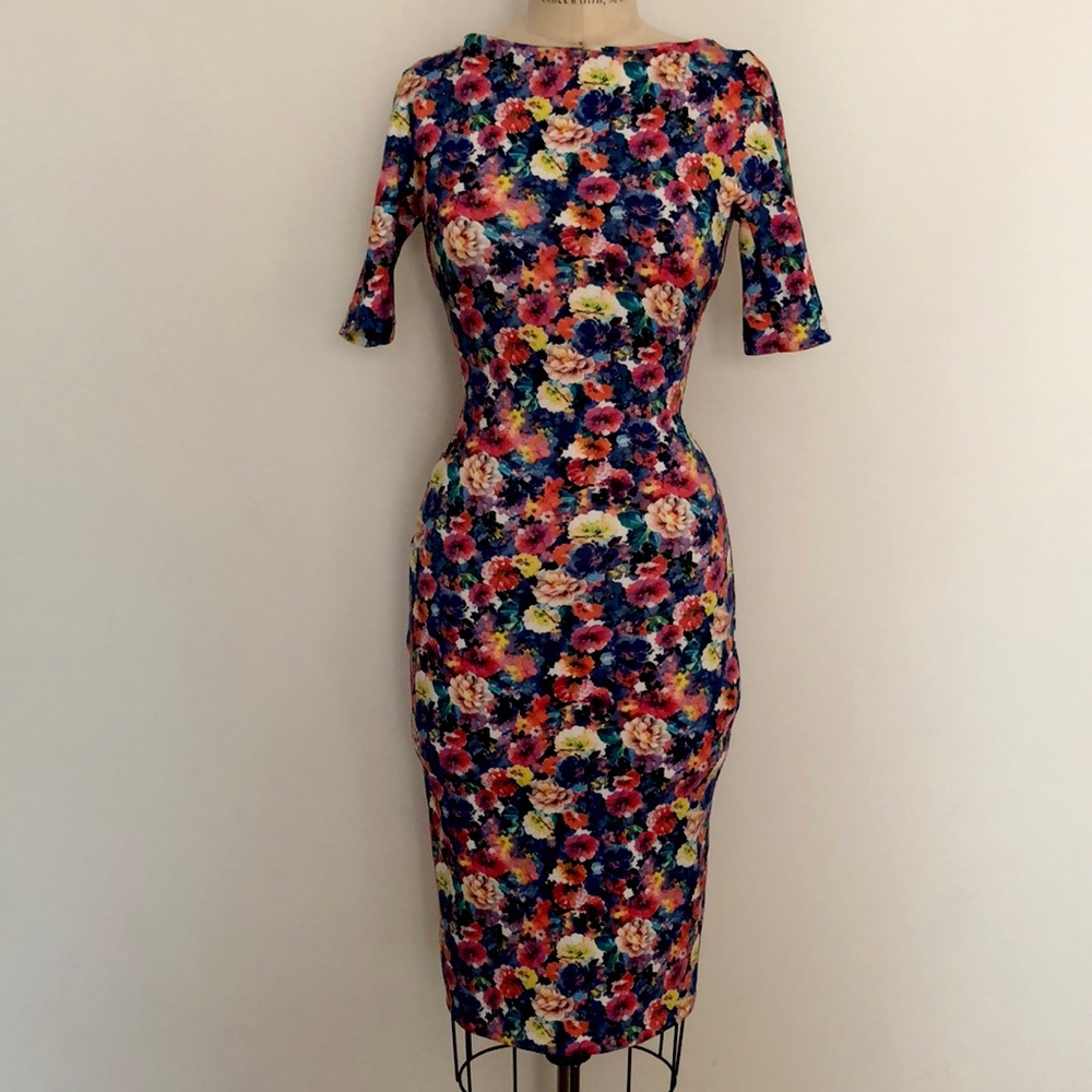 Floral Print Midi Bodycon Dress